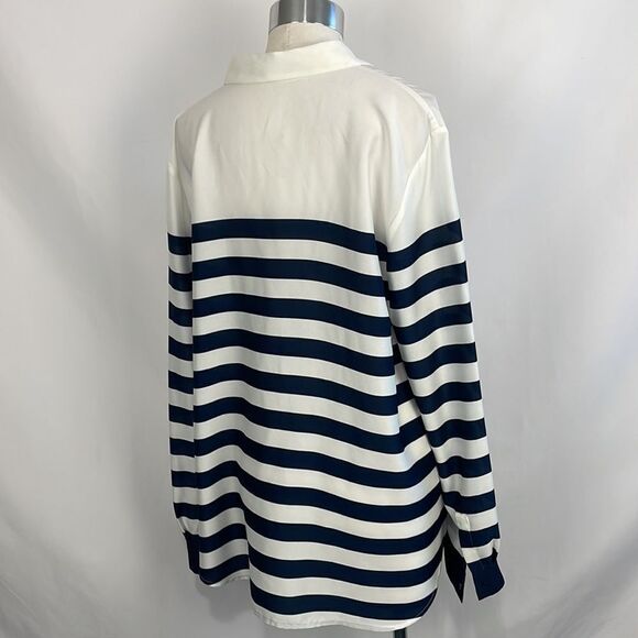 Blue White Striped With Collar Sweatshirt - Picture 3 of 5
